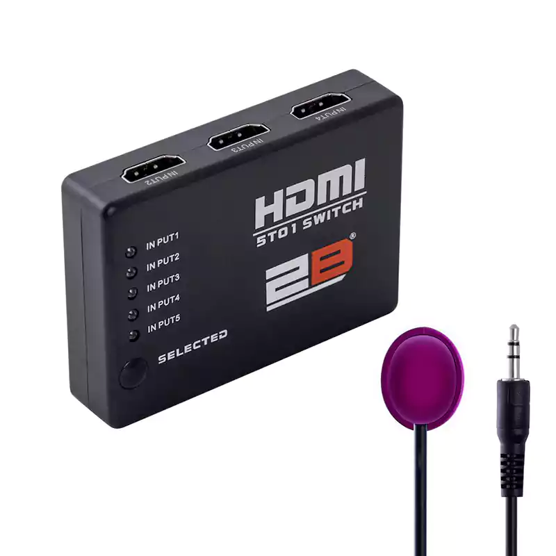 محول من تو بي،  محول HDMI ، من 5 إلى 1 مع جهاز تحكم عن بعد ، أسود، CV868