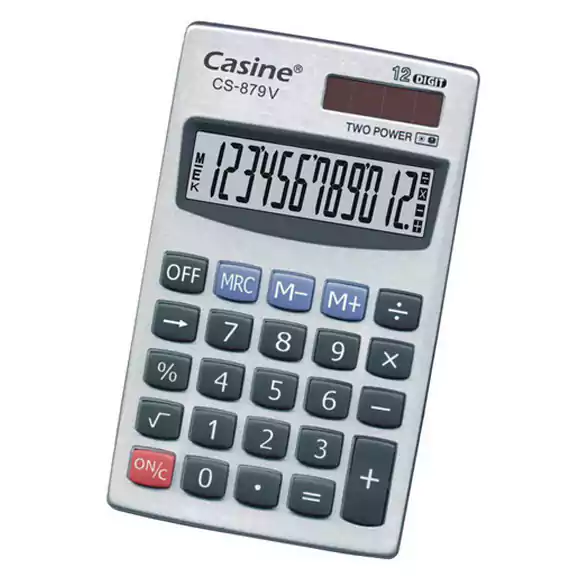 آلة حاسبة جيب كاسين CS-879V، فضي، 12 خانة