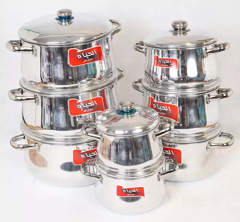 طقم حلل المونيوم بومبية الحياه عبود، 8 قطع، سيلفر