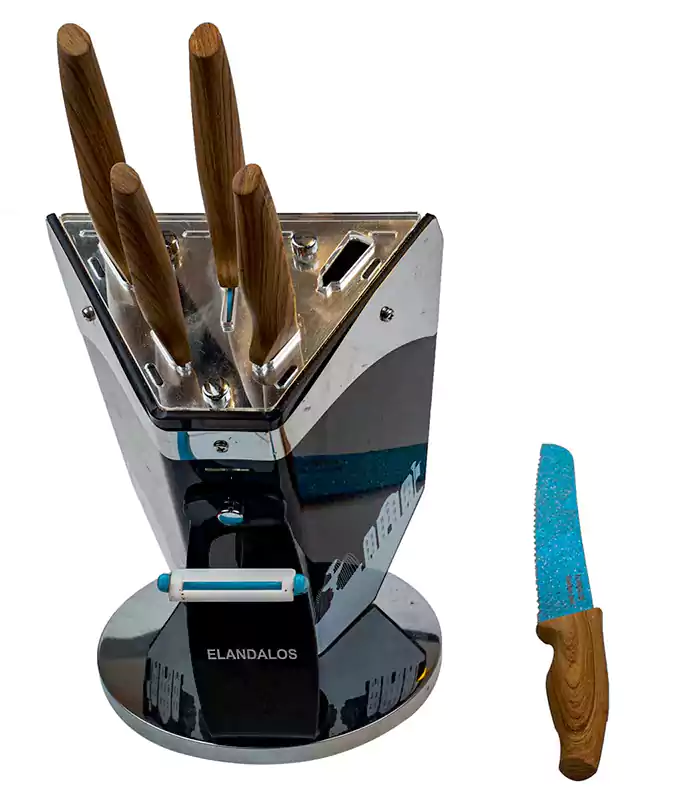 طقم سكاكين منزلي هوم وود بيد خشب 7 قطع - بيج