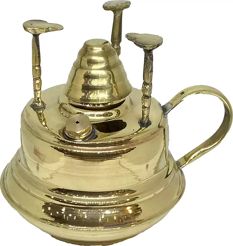 سبرتاية نحاس 3 حوامل بقاعدة متزنة وغطاء - أصفر لامع فاتح