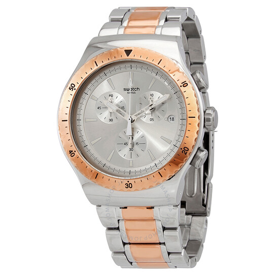 ساعة يد سواتش للرجال ، عقارب ، سوار ستانلس ستيل ، سيلفر  YOS452G