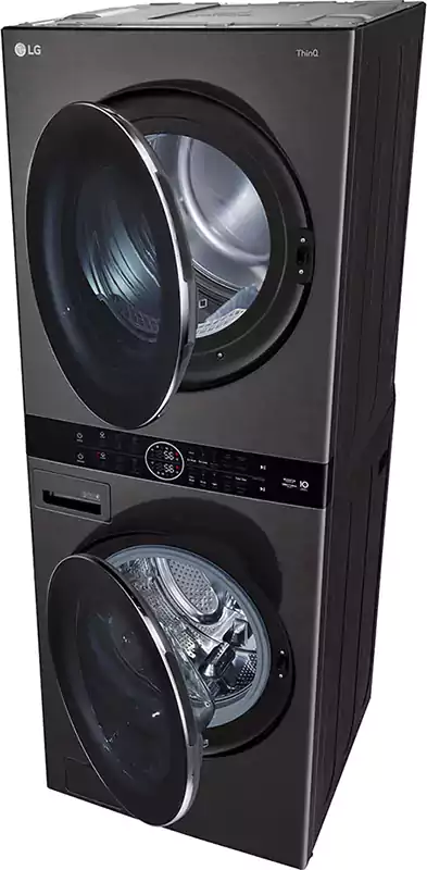 غسالة ملابس فول أوتوماتيك ال جي ووش تاور، تحميل أمامي، 21  كجم للغسالة + 16 كجم للمجفف، أسود، FWT2116BS