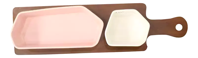 طقم أطباق صوصات مستطيل بورسلين ابيض - روز