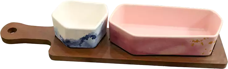 طقم أطباق صوصات مستطيل بورسلين ابيض - روز