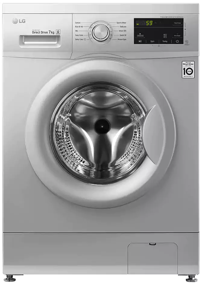 غسالة ملابس فول أوتوماتيك ال جي، تحميل أمامي، 7 كجم، شاشة ديجيتال ، أنفرتر، فضي، FH2J3QDNG5