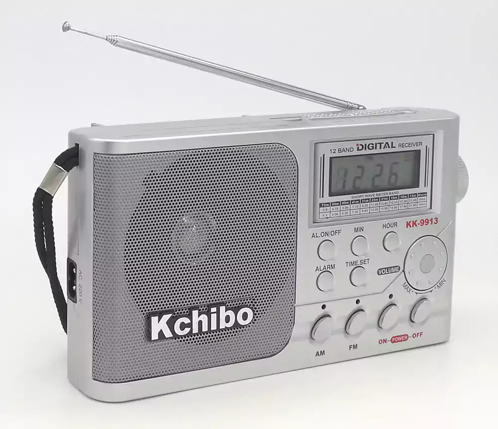 جهاز راديو صغير كيتشيبو، FM\AM\SW، ديجيتال، توصيل بالكهرباء أو بطارية، صوت عالي نقي، منفذ سماعة رأس، منبه، فضي، KK-9913