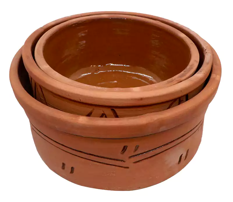 طقم طواجن فخار دائري - بني