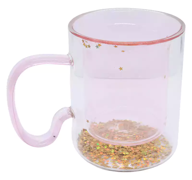 مج زجاج دبل حجم وسط علي شكل دائري - بينك