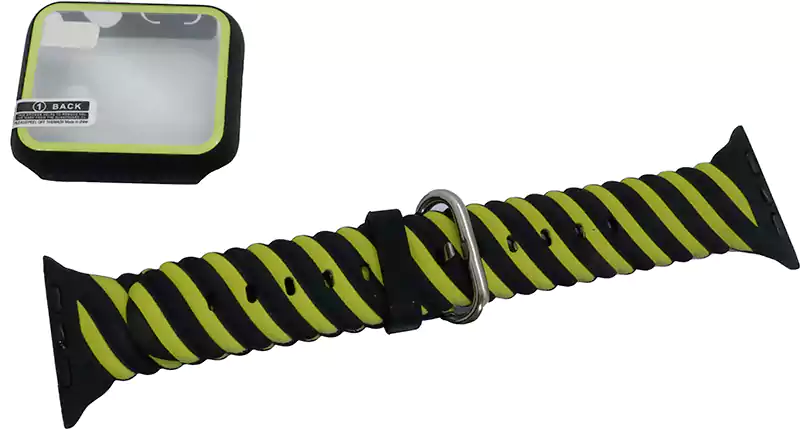 استيك ساعة ،سيليكون، 42 مم ،اسود واصفر