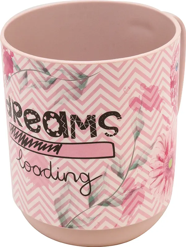 مج بلاستيك حجم متوسط بتصميم دائري 350 مللي - بينك