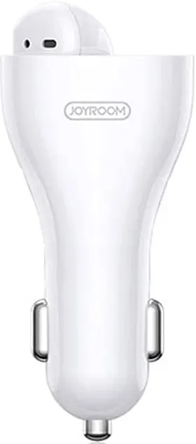 شاحن سيارة سريع صغير وسماعة رأس لاسلكية من جوي روم للموبايل والتابلت،  يو إس بي، أبيض JR-CP1