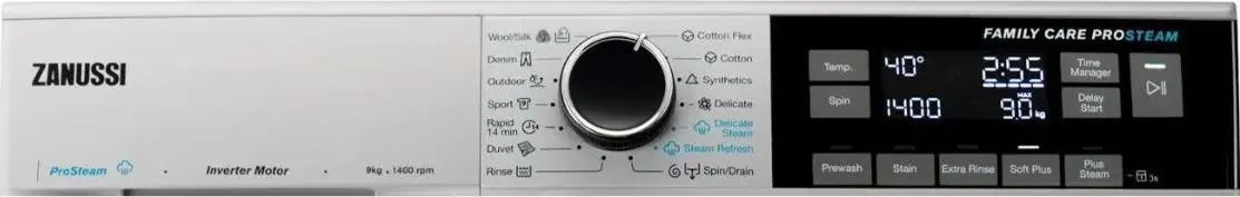 غسالة فول اوتوماتيك تحميل أمامي زانوسى 9 كيلو، 1400 لفة، انفرتر، فضي ZW7F3946LS