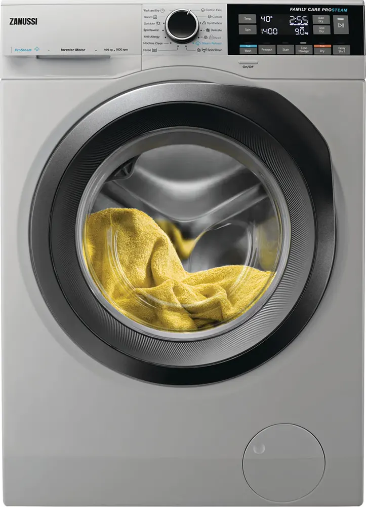 Zanussi Front Load Washing Machine 10KG with Dryer 6KG, 1600rPm, Silver,  ZWD11683NS