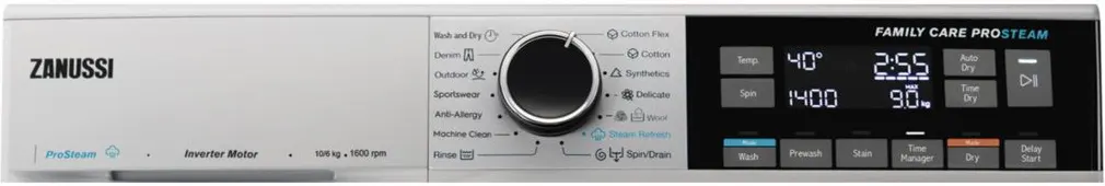 Zanussi Front Load Washing Machine 10KG with Dryer 6KG, 1600rPm, Silver,  ZWD11683NS