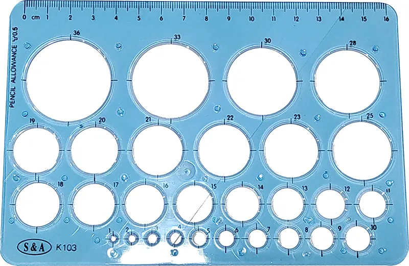مسطرة دوائر هندسية  سمير وعلي ، حجم كبير،  أزرق شفاف K103