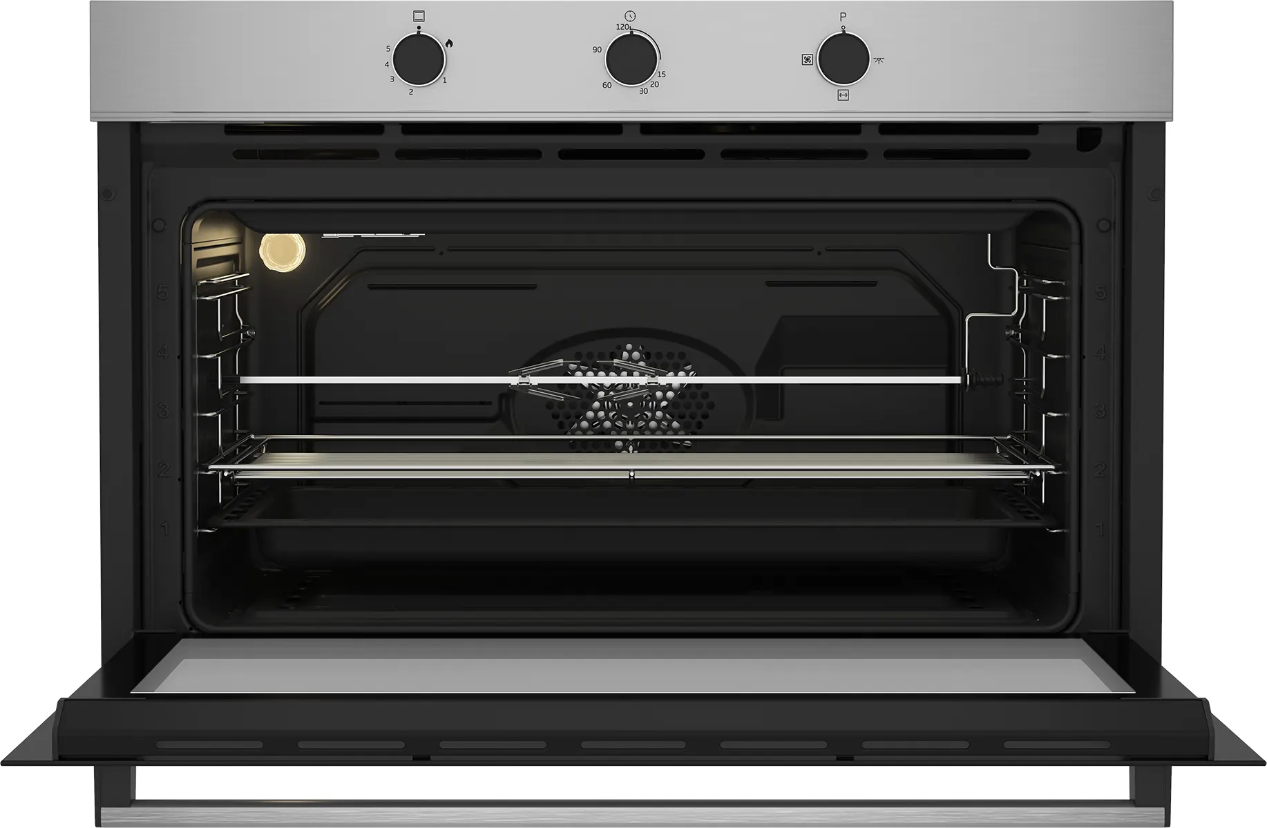 فرن بيكو بلت ان ، مقاس 90 سم ، 90 لتر، مزود بشواية ، أمان كامل ، مروحة فرن ، أسود x سيلفر ، BBWHT12104XS
