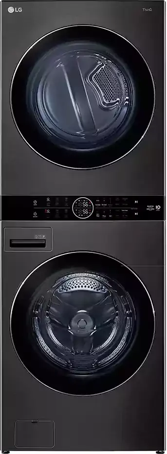 غسالة ملابس فول أوتوماتيك ال جي ووش تاور، تحميل أمامي، 21  كجم للغسالة + 16 كجم للمجفف، أسود، FWT2116BS