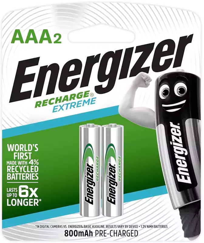 بطاريات إنرجايزر AAA قلوية قابلة لإعادة الشحن، 2 بطارية