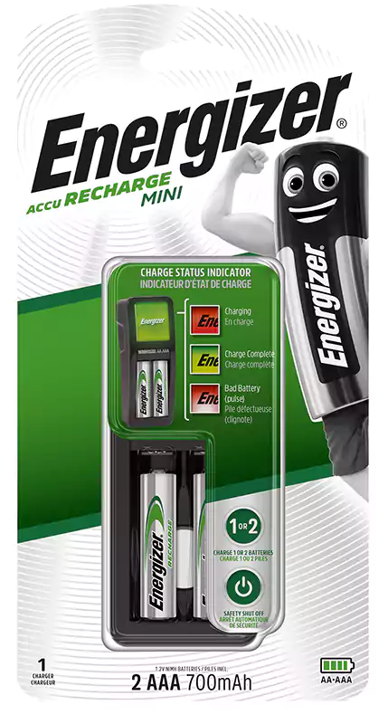 شاحن إنرجايزر مع بطاريتين AAA قابلة لإعادة الشحن ، 700 مللي أمبير