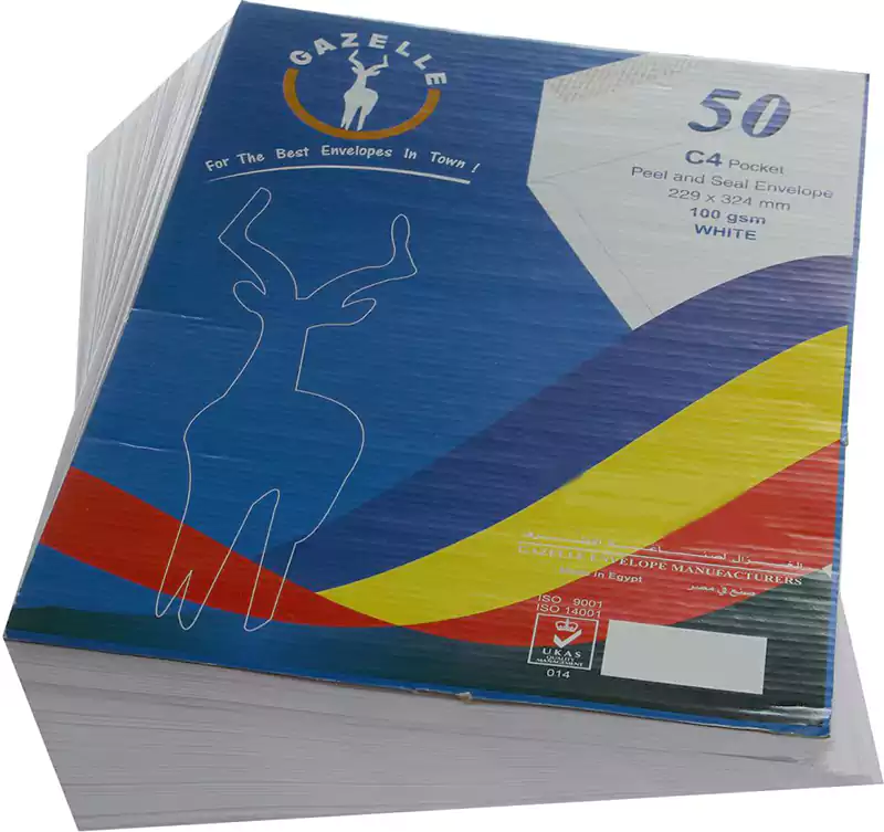 أظرف ورقية C4 من غزال ، 50 ظرف ، مقاس 250 × 350 مم ، 100 جرام ، أبيض