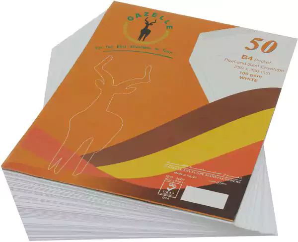 أظرف ورقية B4 غزال، 250 × 350 مم، أبيض