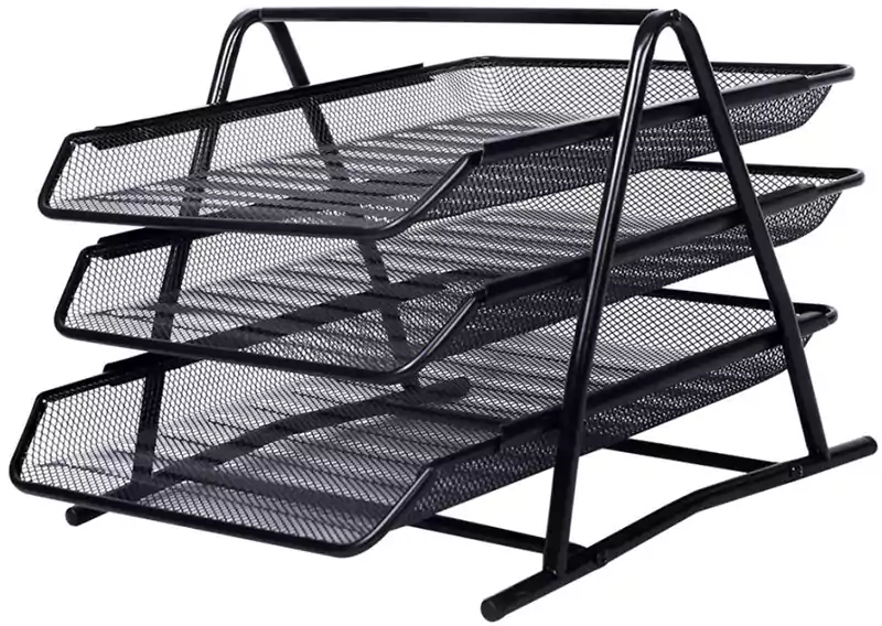 Hyunday desk tray, 3-tier, stainless steel, black