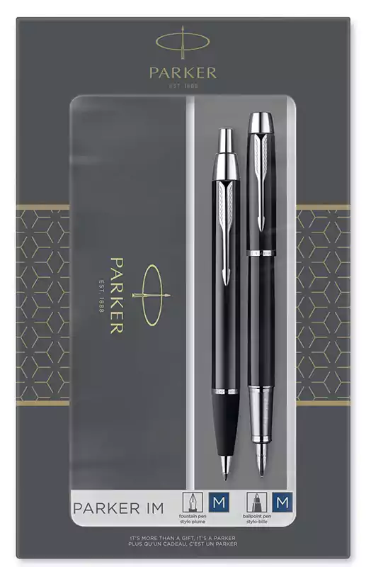 باركر طقم قلم حبر سائل وقلم حبر جاف IM 2093216، اسود × فضي