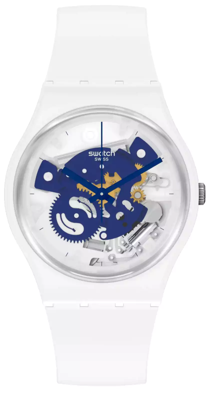 ساعة سواتش رجالي، عقارب، سوار من مواد صديقة للبيئة، أبيض، SO31W103