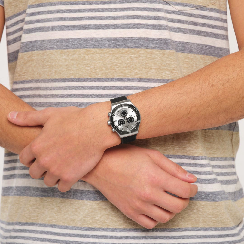 ساعة سواتش رجالي ، عقارب، سوار مطاط، أسود، YVS486