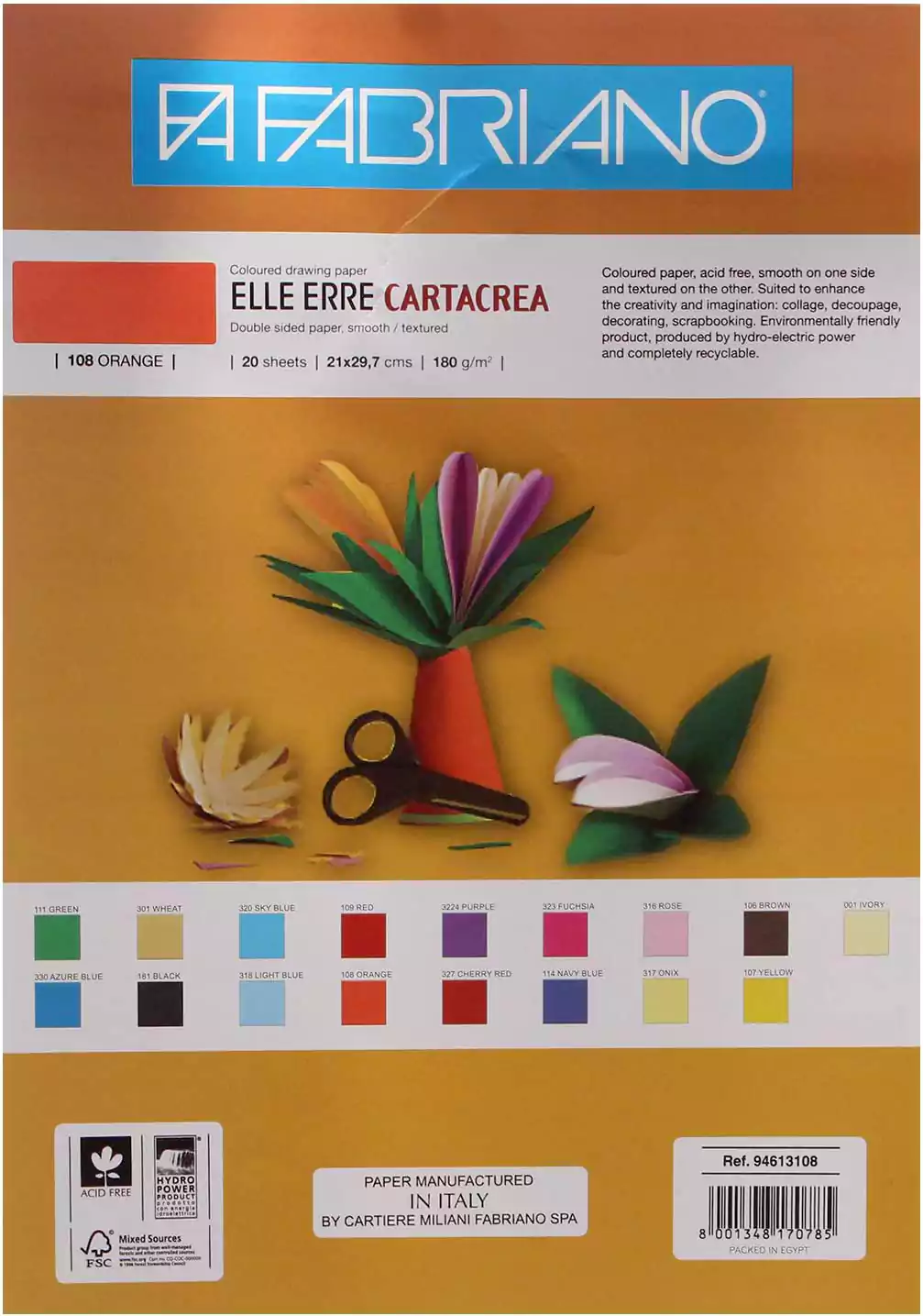 اسكتش رسم فبريانو ايلي اير، مقاس  21*29.7 سم ، 20 ورقة، ورق برتقالي، ألوان متداخلة