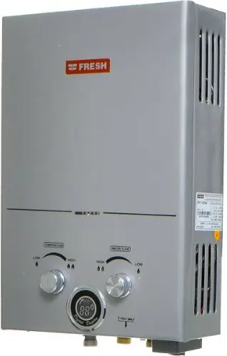 سخان مياه غاز فريش سبا، 6 لتر، ديجيتال، غاز انبوبة، ادابتر، فضي