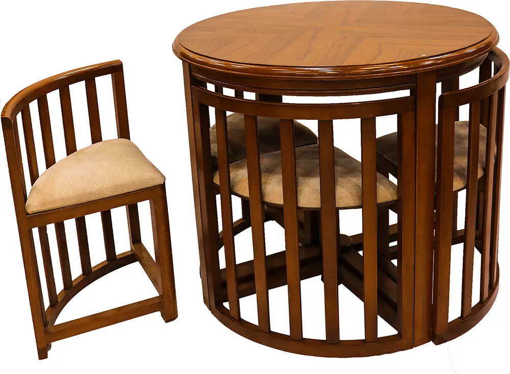 طولة خشب زان دائرية 90 سم ، 4 كرسي قابلة للفرد واللم - بني