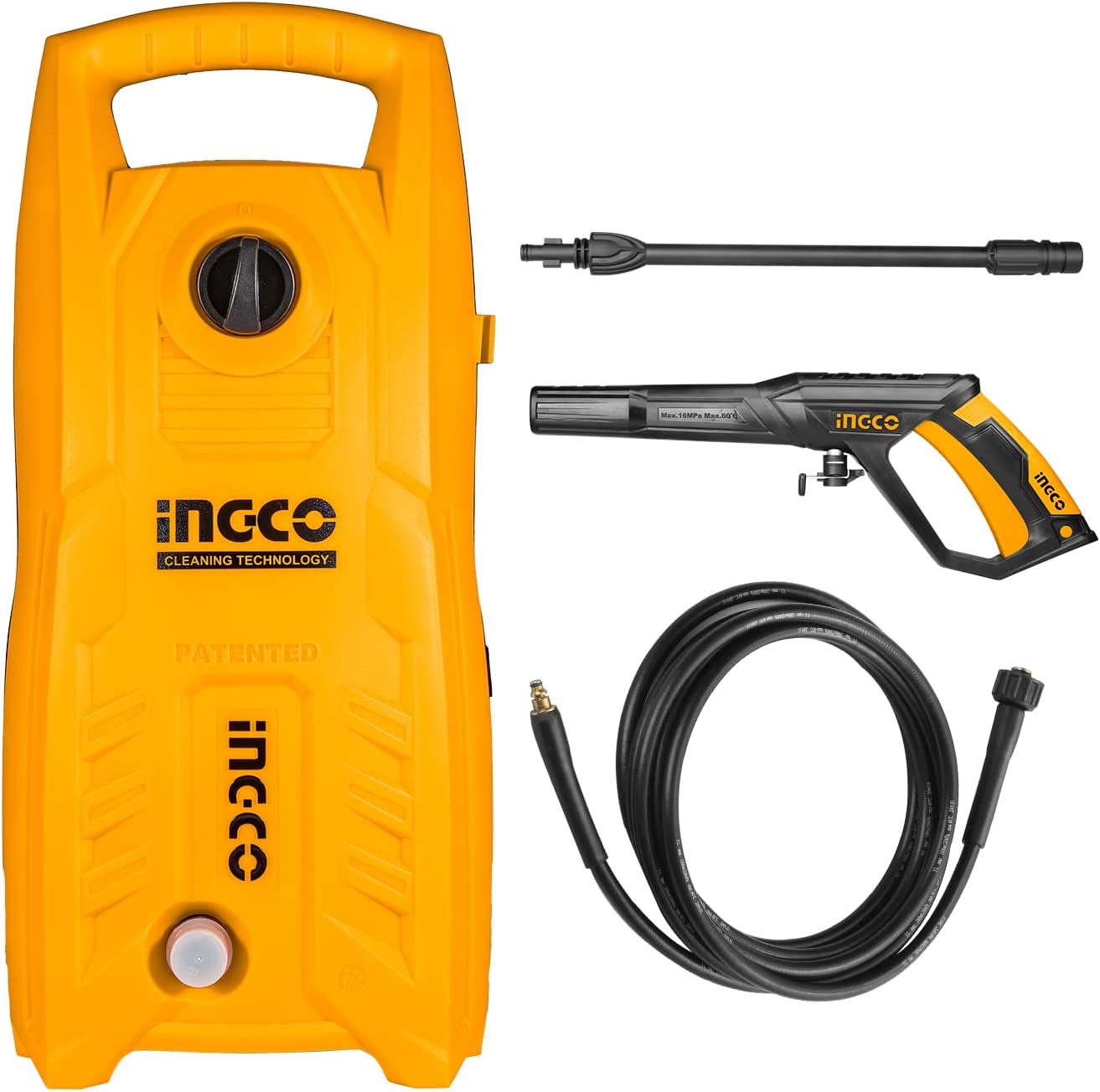 Ingco High Pressure Washer, 130 Bar, 1400 Watt, Yellow, HPWR14008