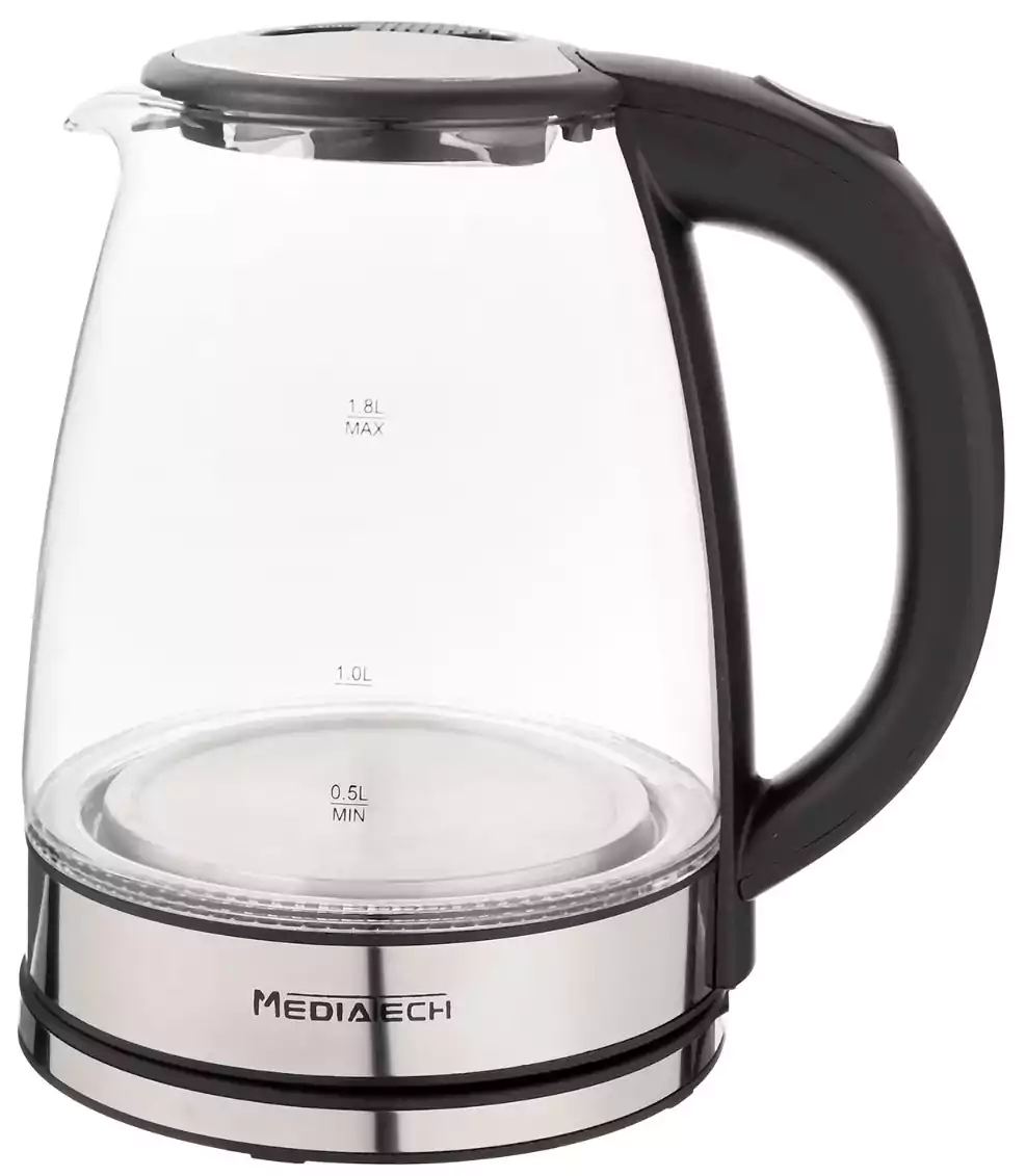 غلاية مياه كهربائية زجاج ميدياتيك، 1.8 لتر، 1500 وات، أسود × فضي، MT-K100