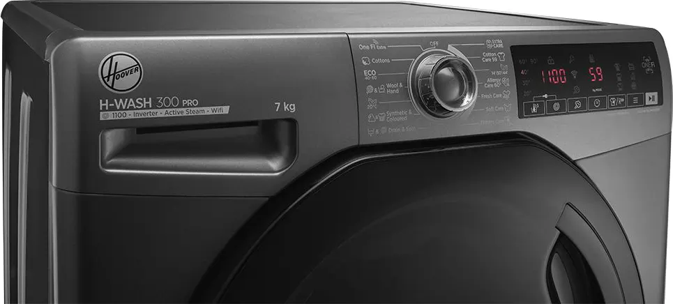 غسالة ملابس فول اوتوماتيك هوفر تحميل امامي ، 7 كيلو، 1100 لفة، بخار، أنفرتر، فضي، H3WS17TMF3R-ELA