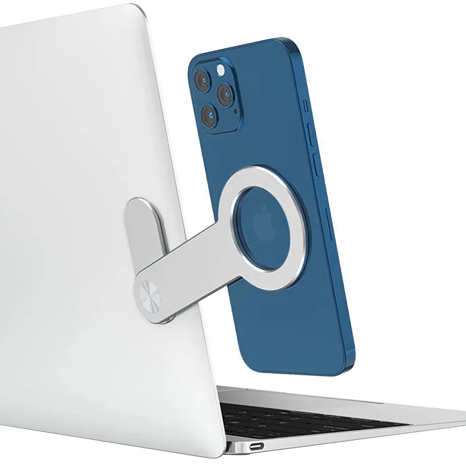 مثبت وحامل الهواتف الذكية مغناطيس باللاب توب، مانع اهتزاز وحامل موبايل متين وعالي الجودة، فضي SJ05-12