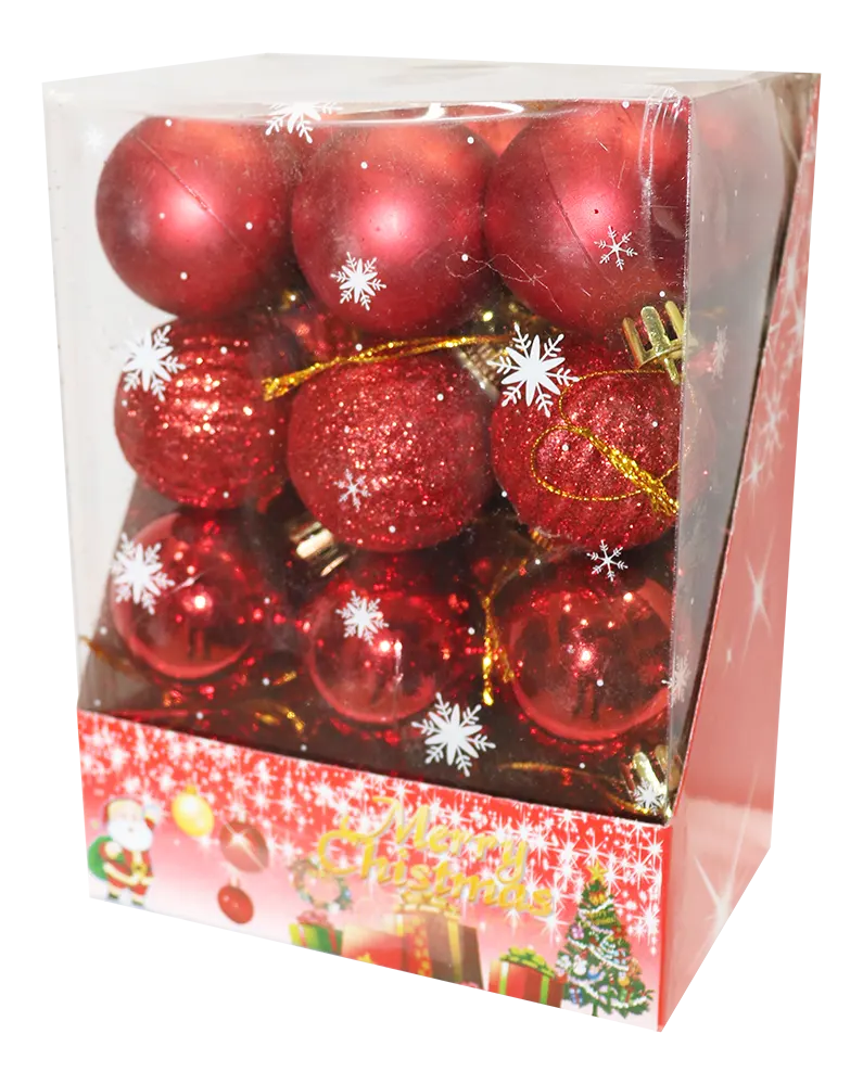 كرات الكريسماس 24 قطعة  ذات اللون الزاهي بلمسة نهائية لامعة - أحمر