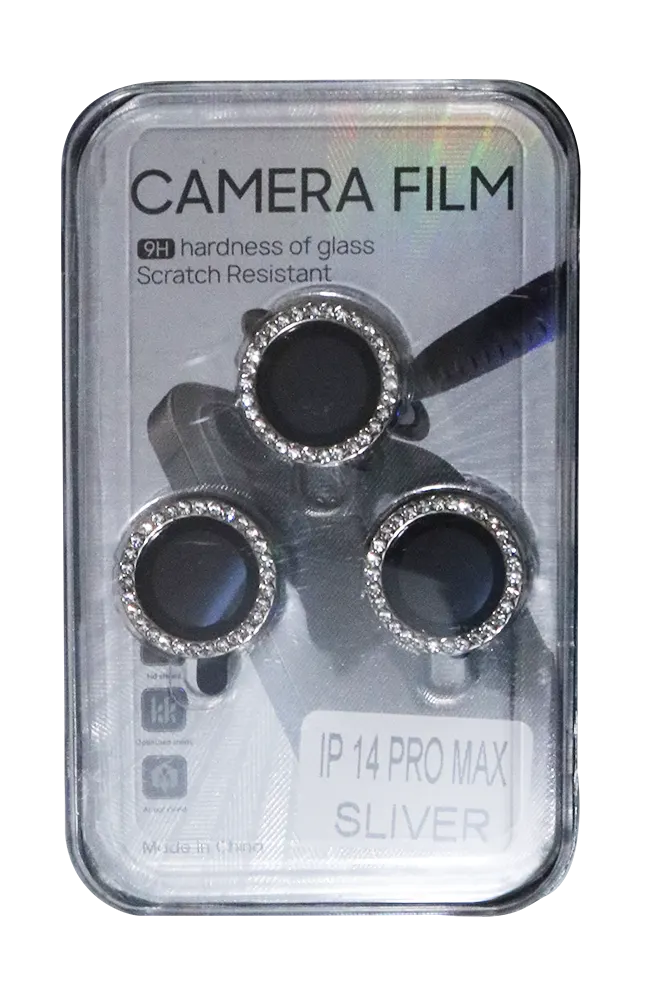 حامي عدسة كاميرا أيفون 14 برو ماكس، مضاد للخدش، مزين، سيلفر
