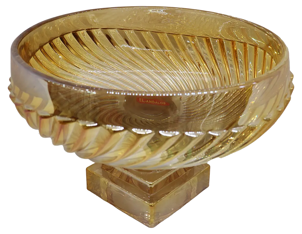 طبق فاكهة دائري عصري زجاج حجم كبير- عسلي