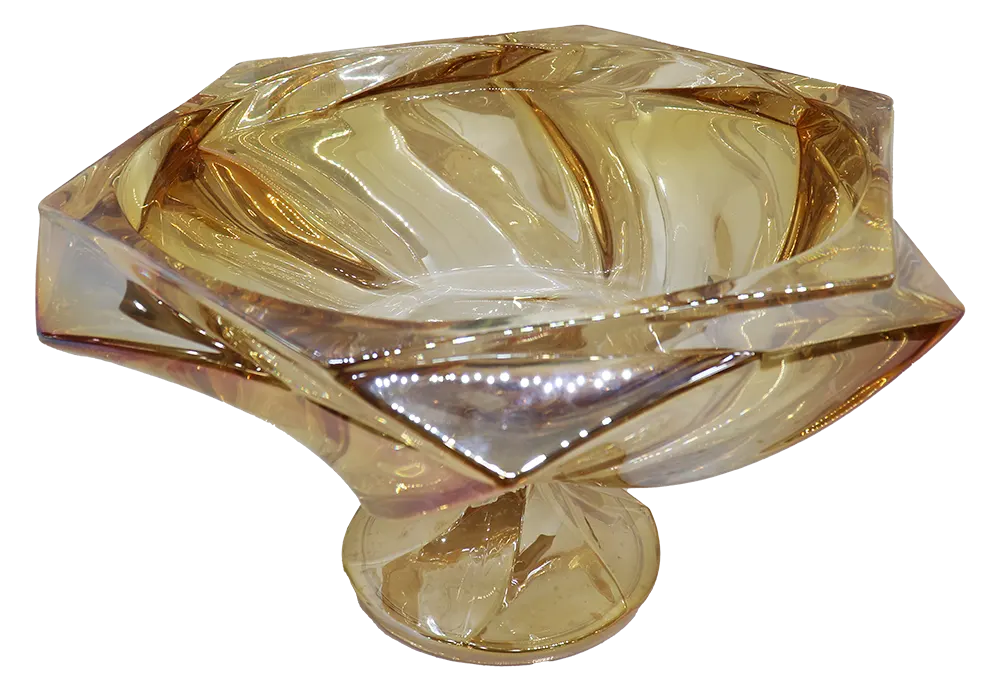 طبق فاكهة شكل سداسي عصري زجاج حجم كبير- عسلي