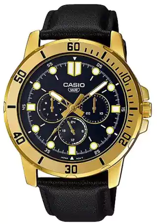 Casio watch for men, analogs, leather strap, black MTP-VD300GL-1EUDF