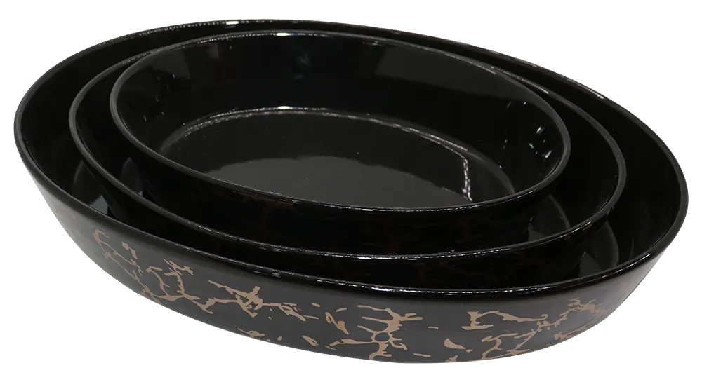 طقم طواجن بورسلين حراري بيضاوي 3 قطع - أسود