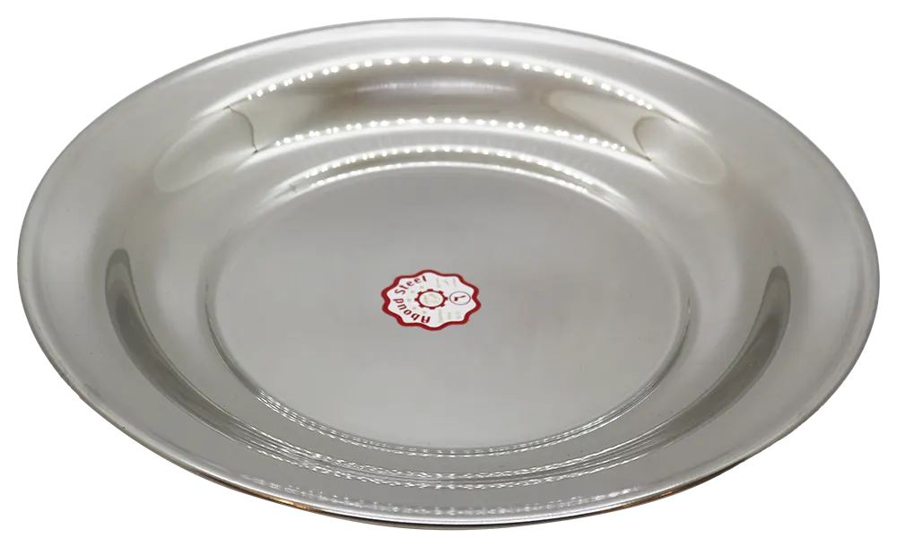 طبق مسطح دائري استانلس من عبود، مقاس 6، سادة، فضي