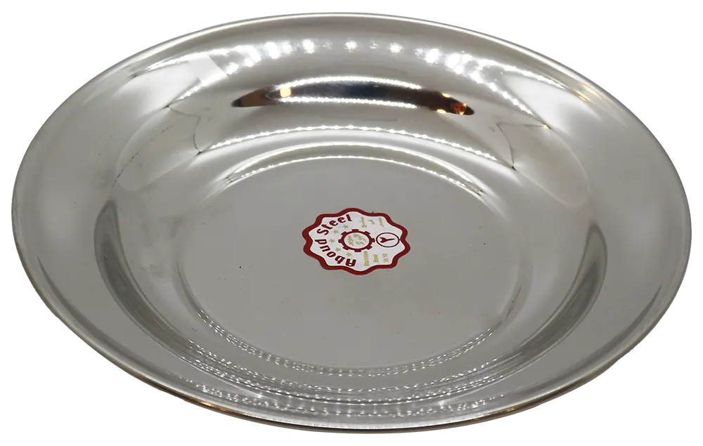 طبق مسطح دائري استانلس من عبود، مقاس 2، سادة، فضي