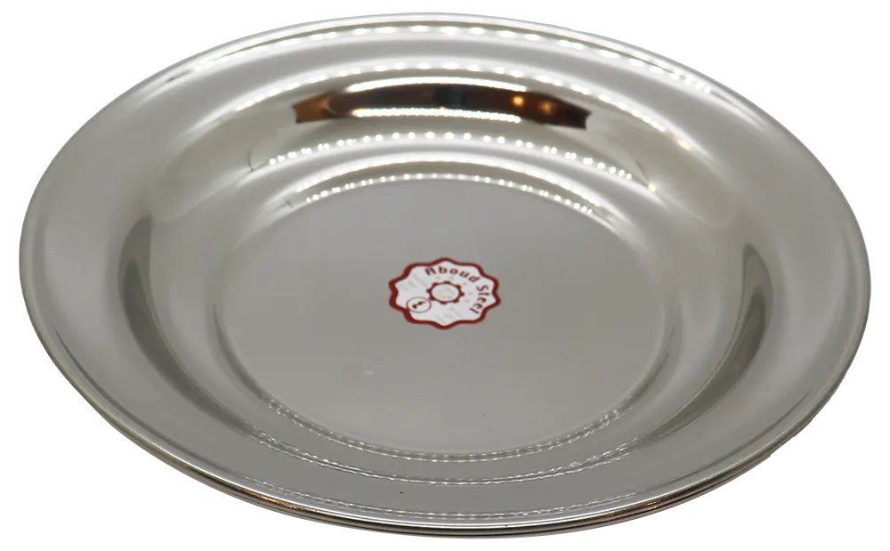 طبق مسطح دائري استانلس من عبود، مقاس 4، سادة، فضي