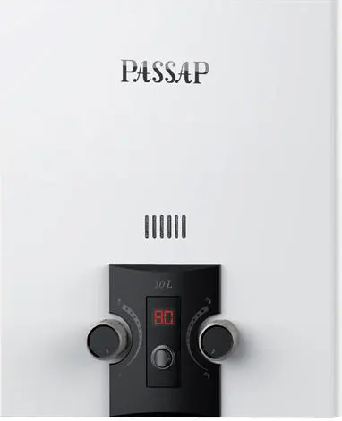 سخان مياه غاز باساب 6 لتر، شاشة ديجيتال، ادابتور، بدون مدخنة، أبيض WH-6L