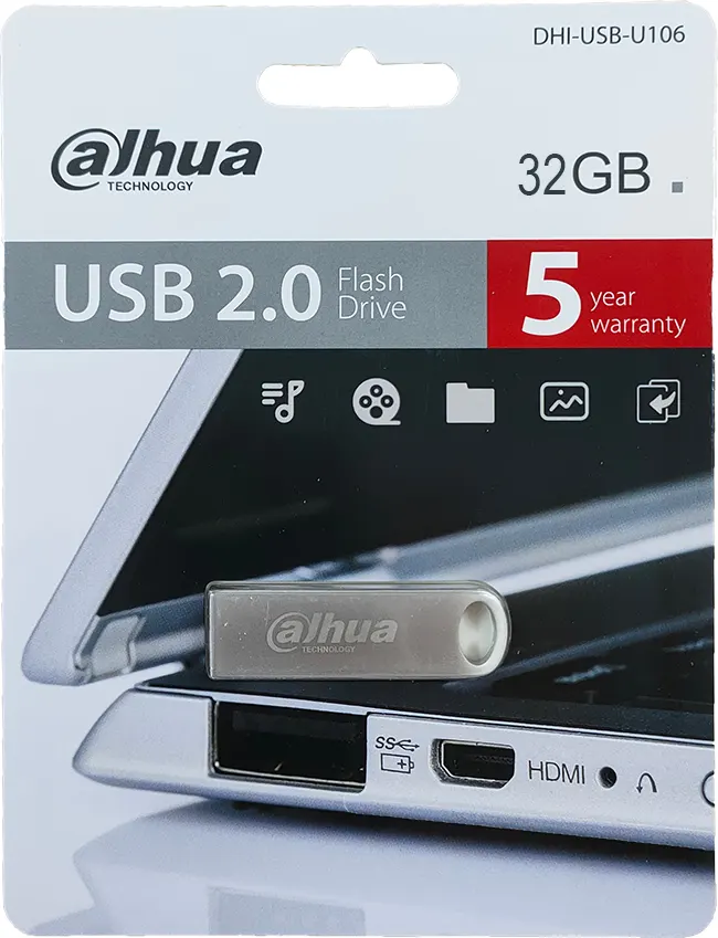 فلاش ميموري داهوا DHI ، بسعة 32 جيجابايت ، USB 2.0 ، فضي ، USB-U106-20-32GB