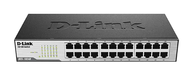 دي لينك Unmanaged سويتش، 24 منفذ، 100ميجابيت، أسود، DES-1024D