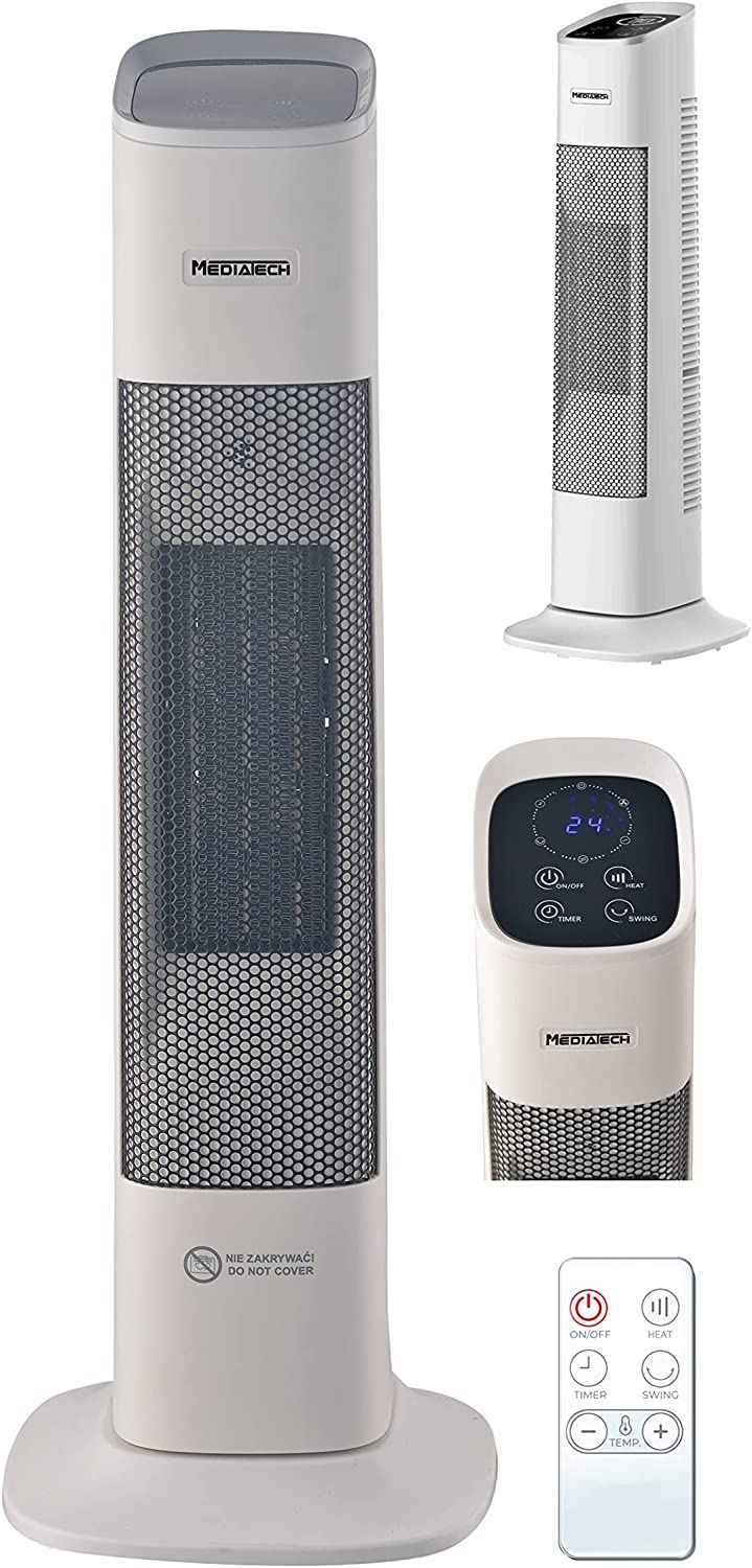 دفاية سيراميك تاور ميدياتيك، 2000 وات، دفاية ديجيتال بريموت كنترول، فضي، MT-TCH005